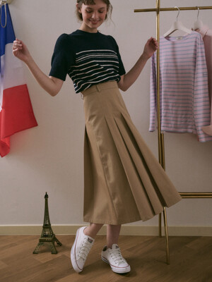 Cotton Pleated Midi Skirt