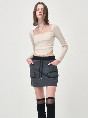 Cargo Banding Mini Skirt, Charcoal