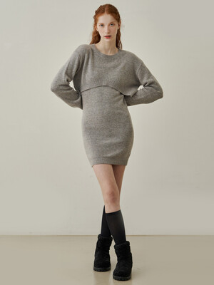 Sot basic crop bolero knit mini dress set - grey