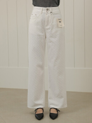 Lace Two Button Wide Cotton Pants (White)