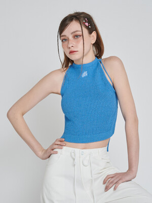 BOOKLE HALTER KNIT TOP_BLUE