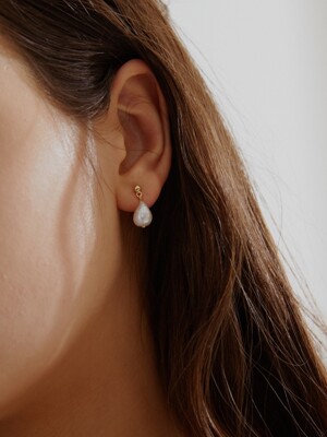 [Silver] Ball & Waterdrop Pearl Earrings