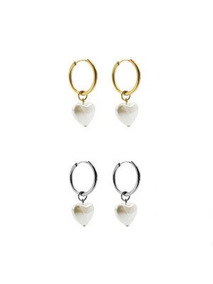 [Surgical] Pearl Heart Ring Earrings