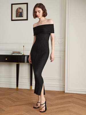 YY_Off shoulder knit long dress