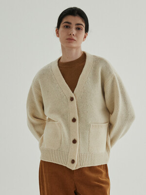 Classic Wool Button Cardigan (Ivory)