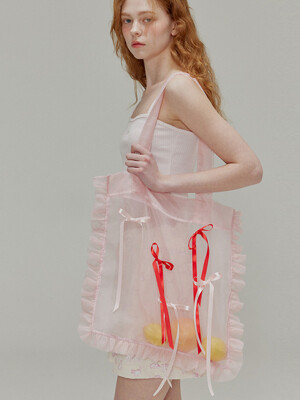 Organza ribbon detail shirring bag_Pink