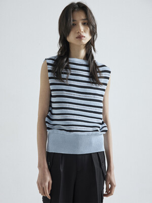 REFLECTIVE STRIPE KNIT VEST [S,BLUE]