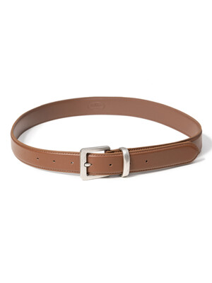 (W) square vintage silver cowhide leather belt (T024_tan)
