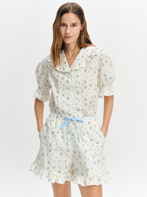 Frilly Flower Pajama Pair BLUE