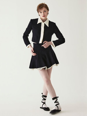 Color Block High-waist Flair Skirt-Navy