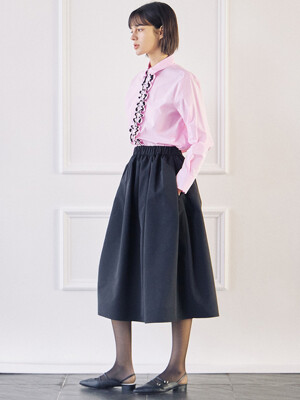 Simple A line Embroidery Skirt-Black