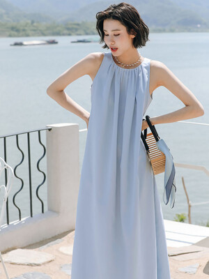 LS_Classy blue halterneck sleeveless dress