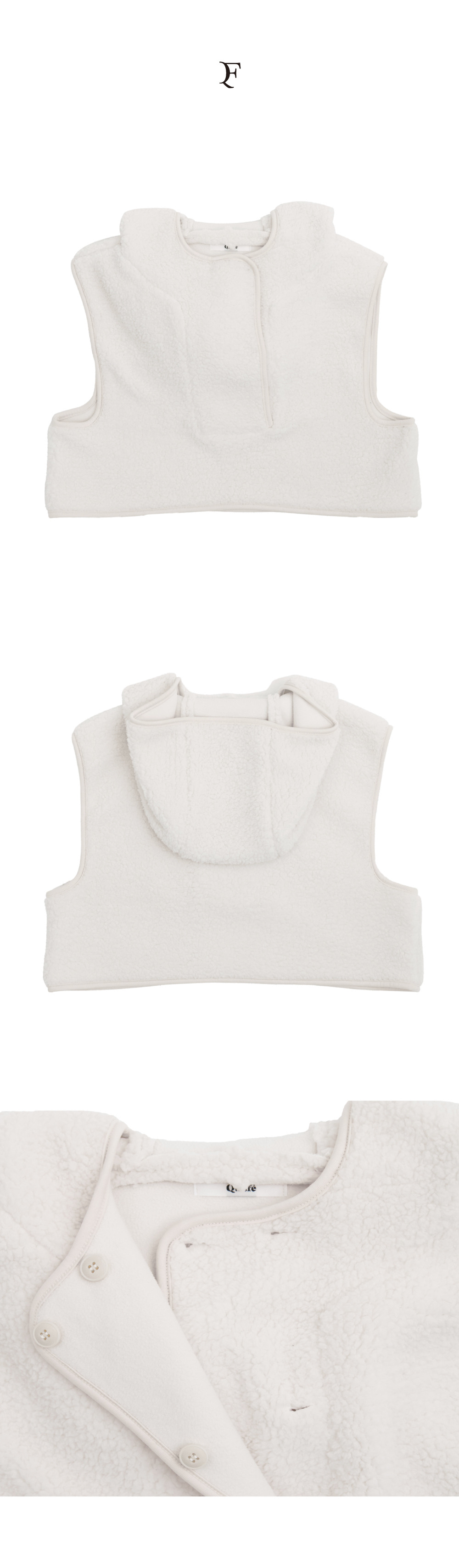 꽈페(QUAFE) FLEECE HOOD VEST_IVORY