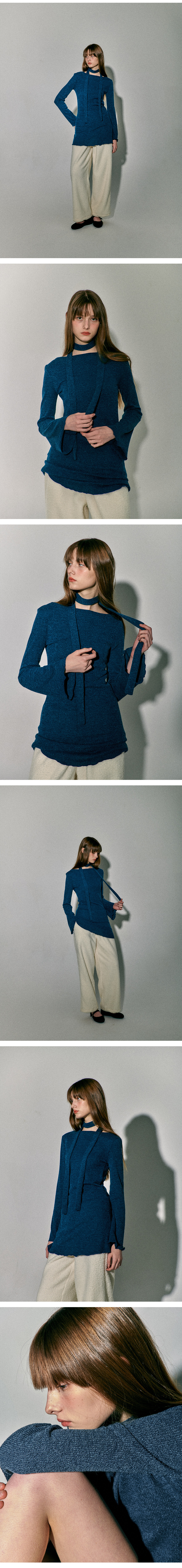 꽈페(QUAFE) KNIT ONEPIECE & MUFFLER SET_DENIM BLUE