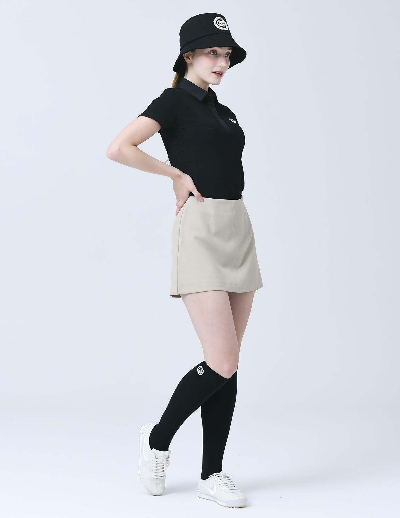 25SS 폴리 스판 쎄미 A-라인 속 바지 베이지 스커트 상세 이미지 3