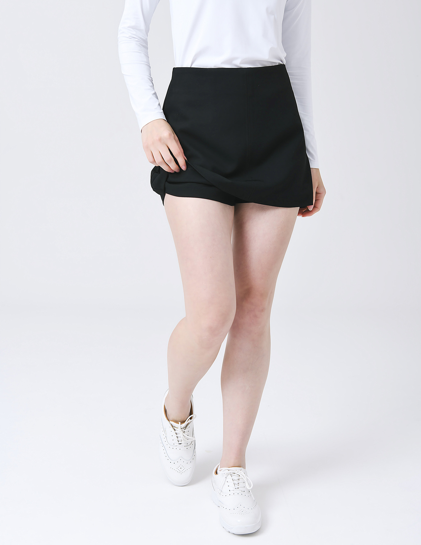 25SS 폴리 스판 쎄미 A-라인 속 바지 블랙 스커트 상세 이미지 7