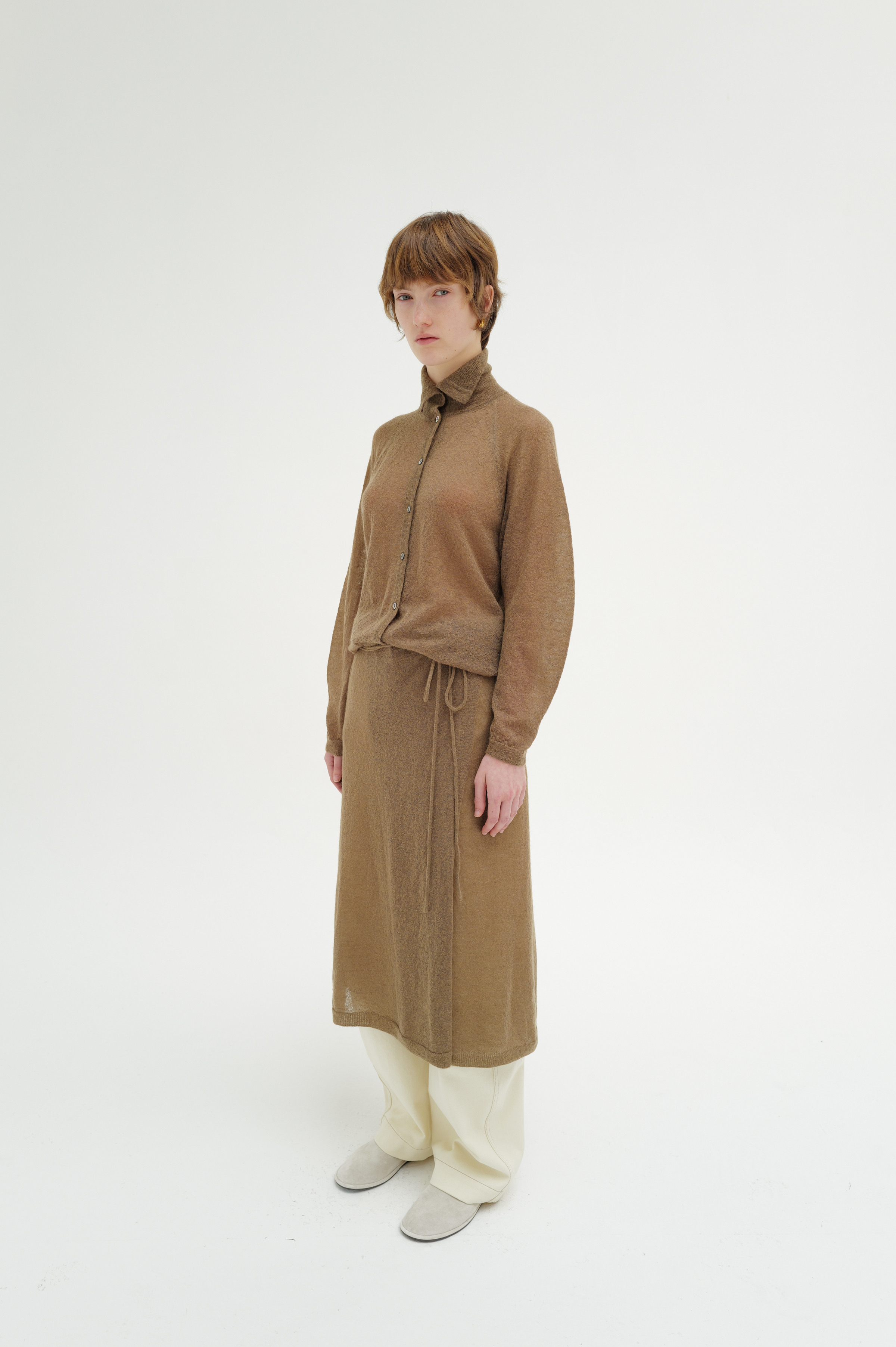 모노하]Kid mohair wrap skirt (brown / pink / light gray