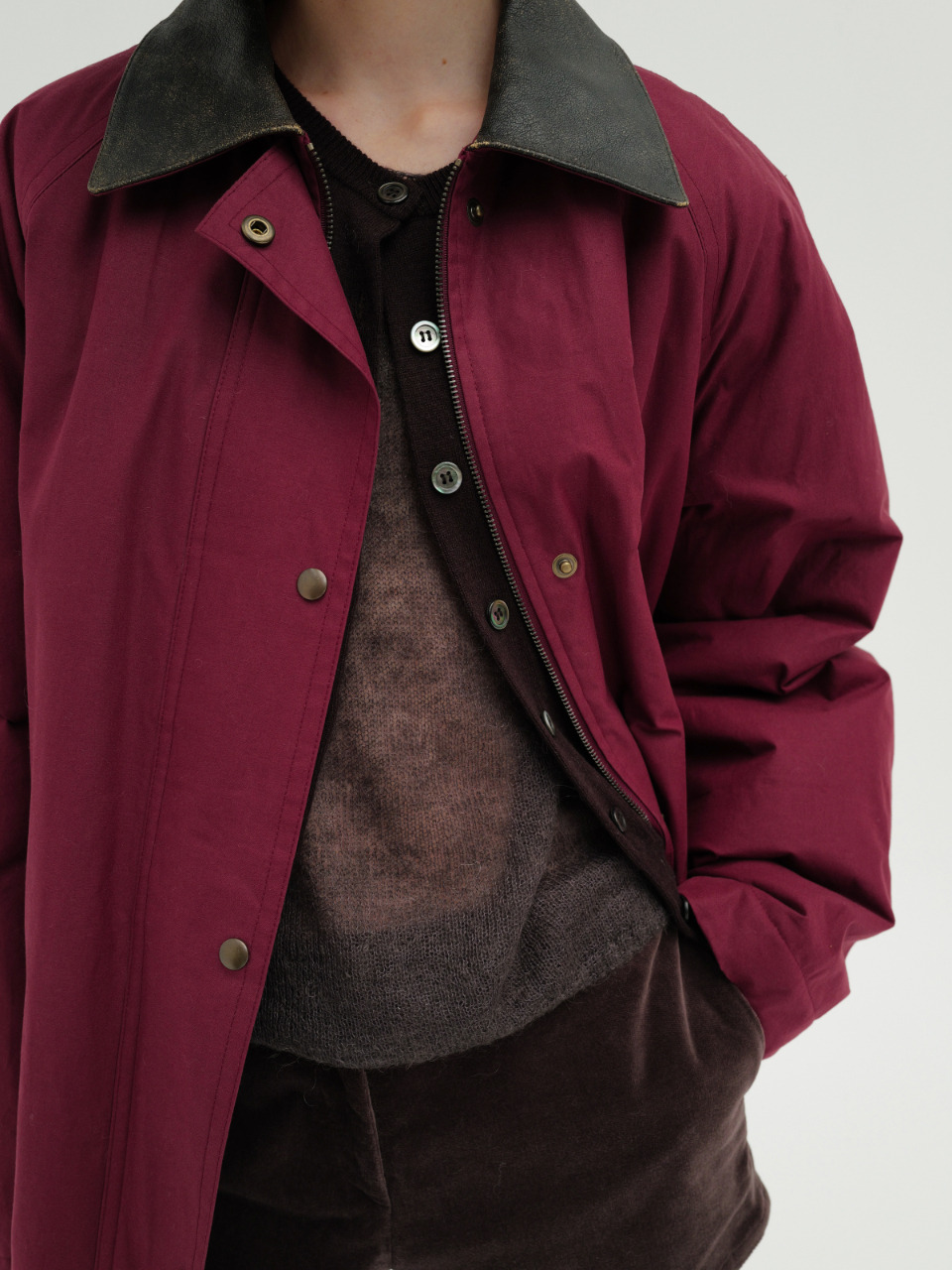 모노하][단독] Coated cotton work jacket (wine / brown / black)