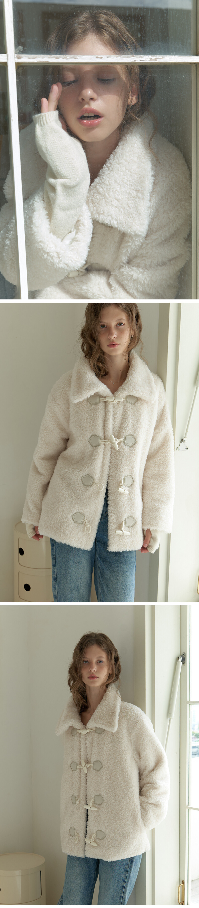 MUSINSA | RE L Duffle fur half coat (cream)