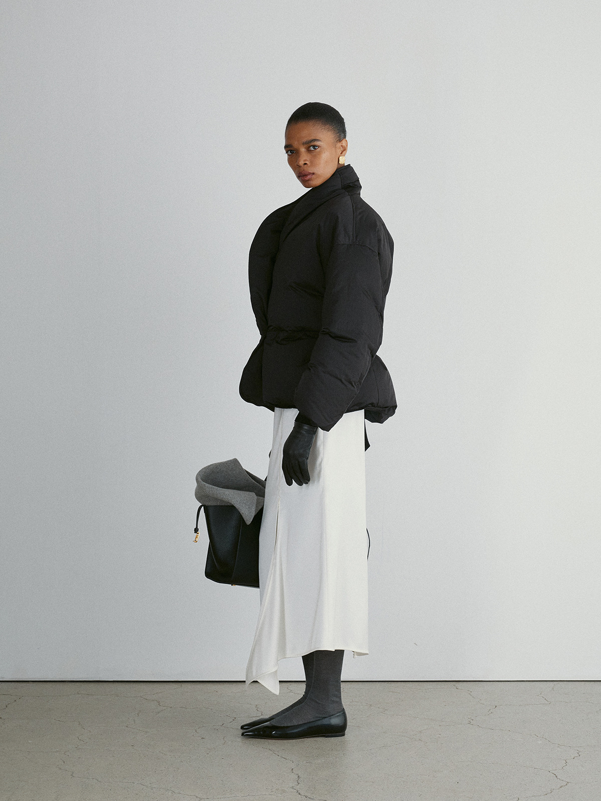 렉토]SHAWL COLLAR PUFFER JACKET (BLACK)