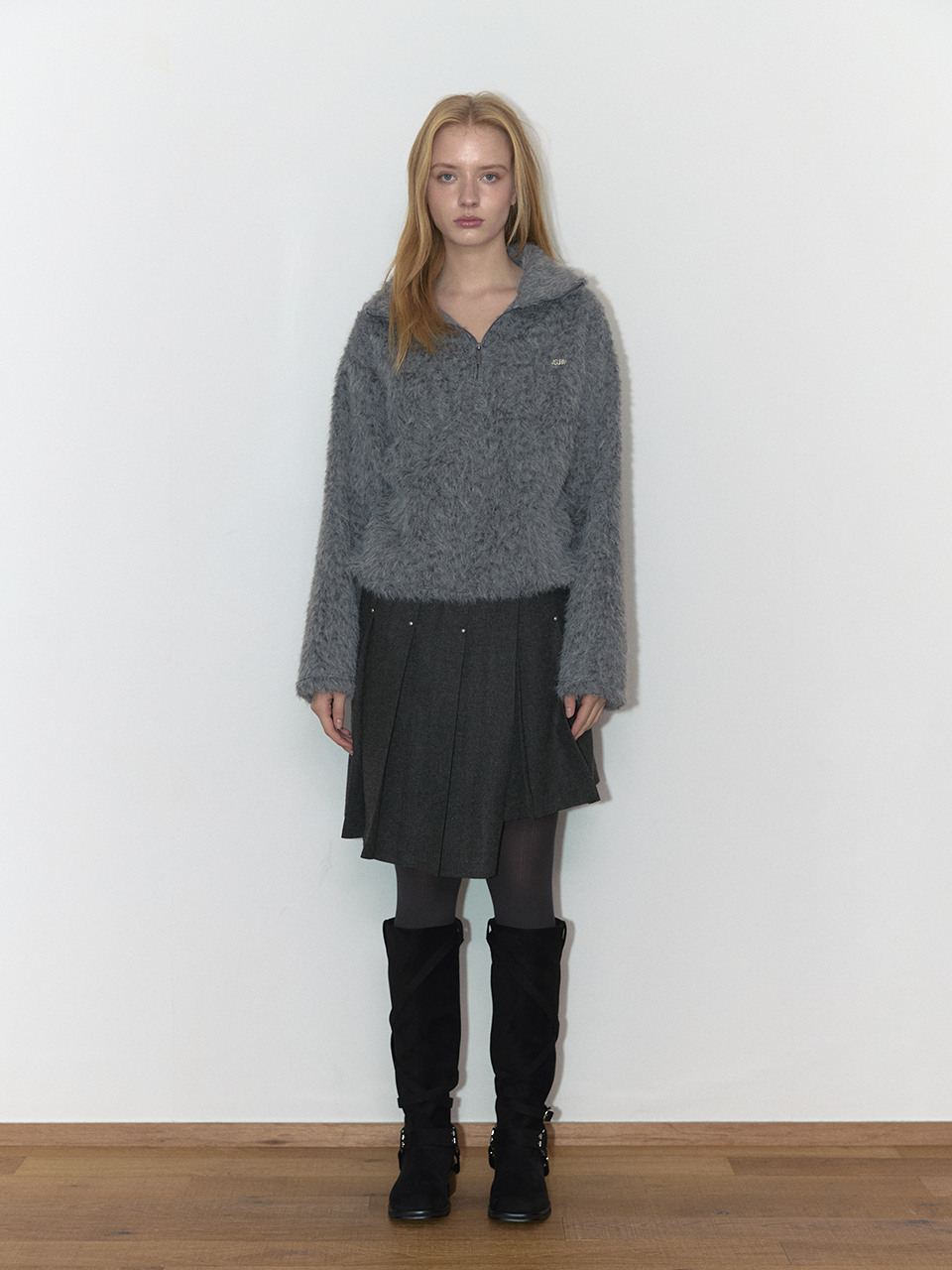 FLUFFY HALF ZIP-UP (GREY) 상세 이미지 1