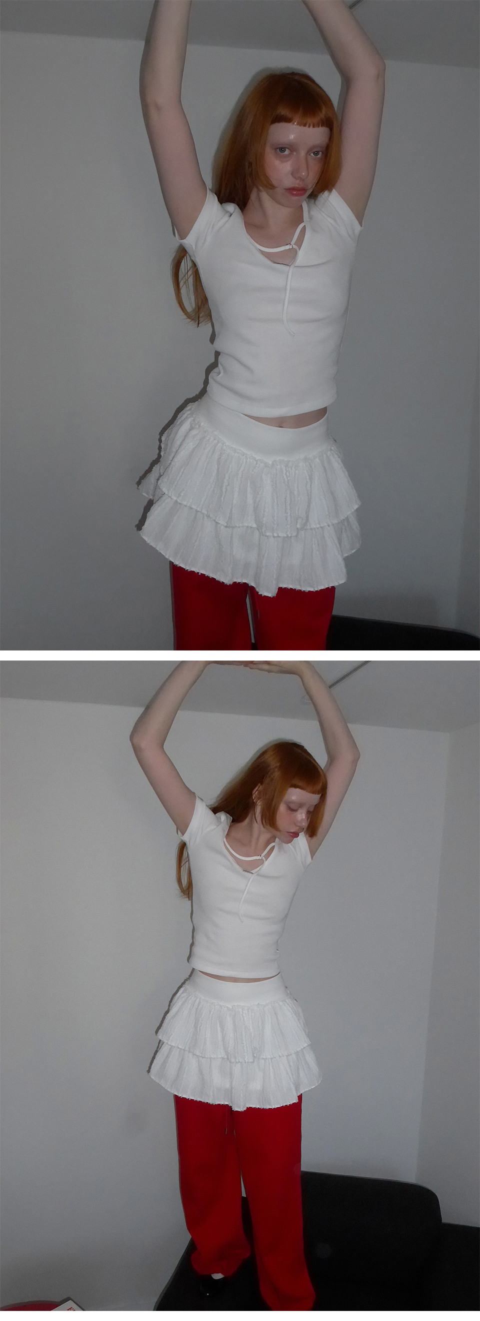 【韓国 leterie】CANCAN BANDING MINI SKIRT 렌세]Fringe Cancan Banding Mini Skirt White