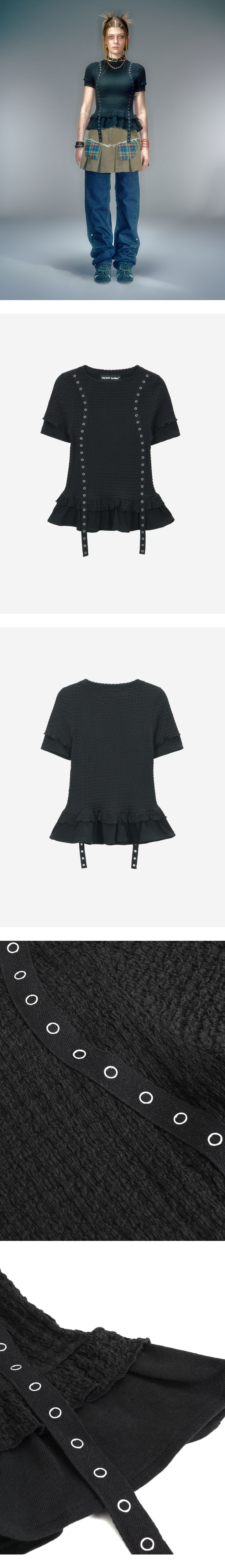 【VACANT ARCHIVE】EDEL LAYERED SHIRRING T-SHIRT 베이컨트 아카이브]EDEL LAYERED SHIRRING T-SHIRT BLACK