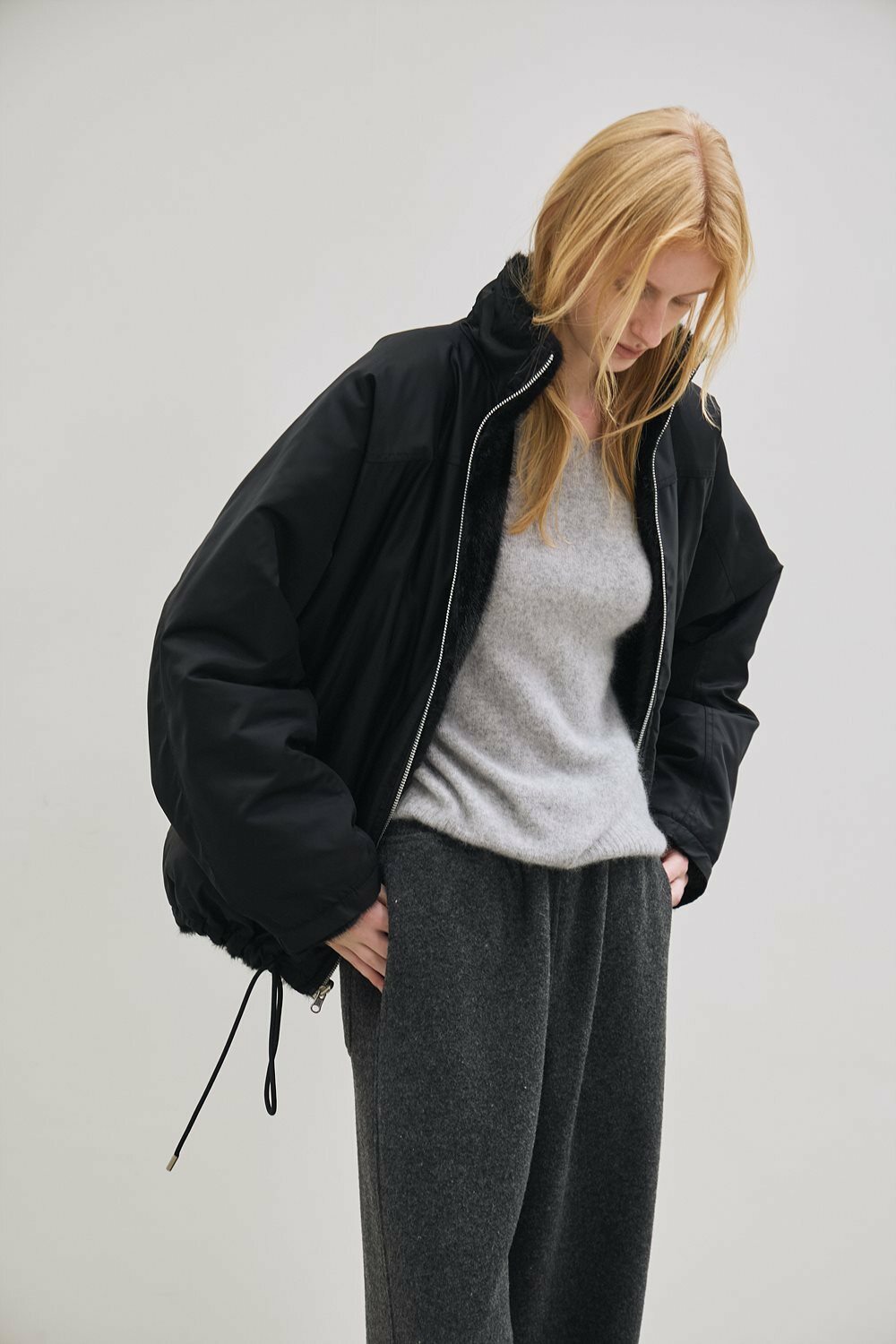 MUSINSA | LE fur reversible zip-up jacket (black)