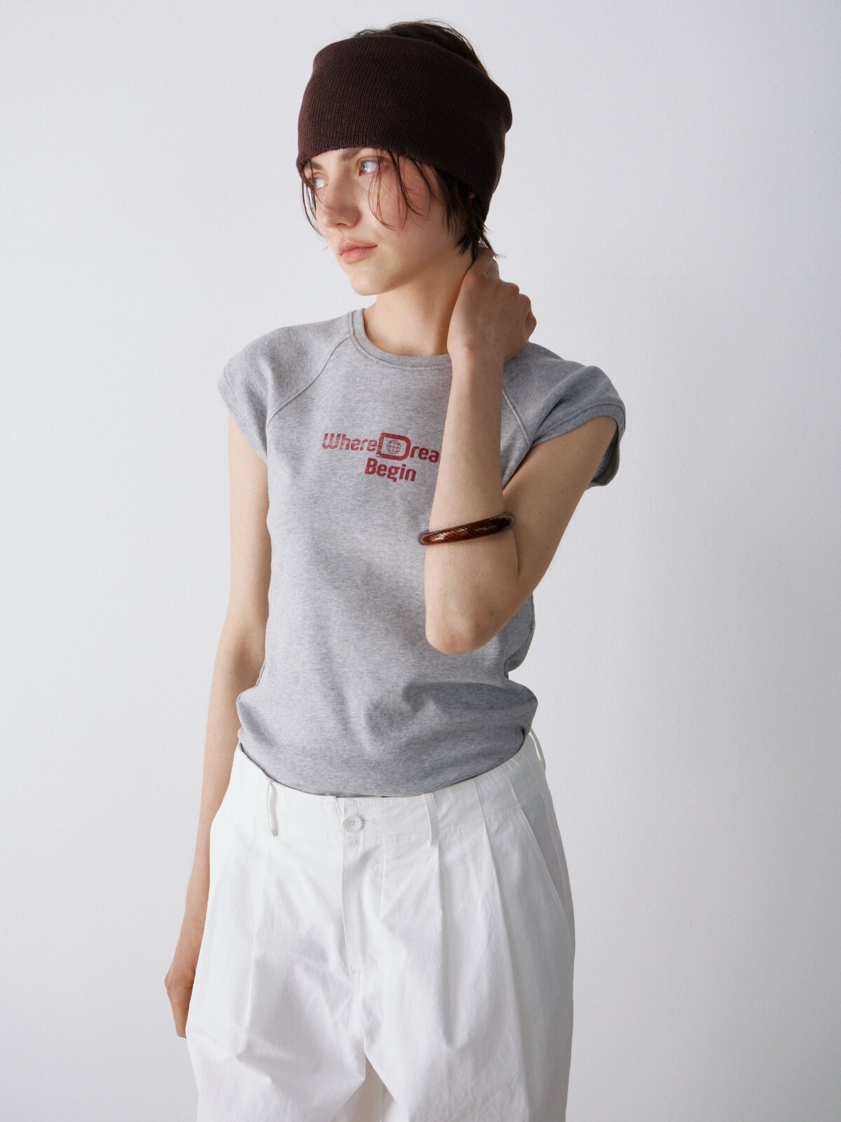 [2ND] CAP SLEEVE LETTERING T-S - 2 COLORS MELANGE GREY