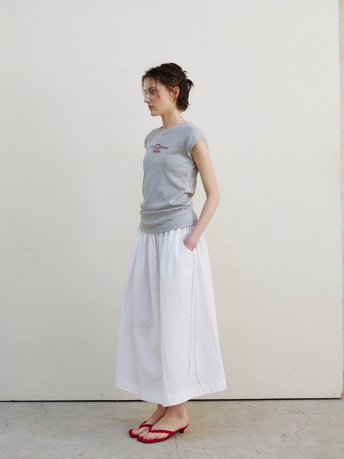 [2ND] CAP SLEEVE LETTERING T-S - 2 COLORS MELANGE GREY