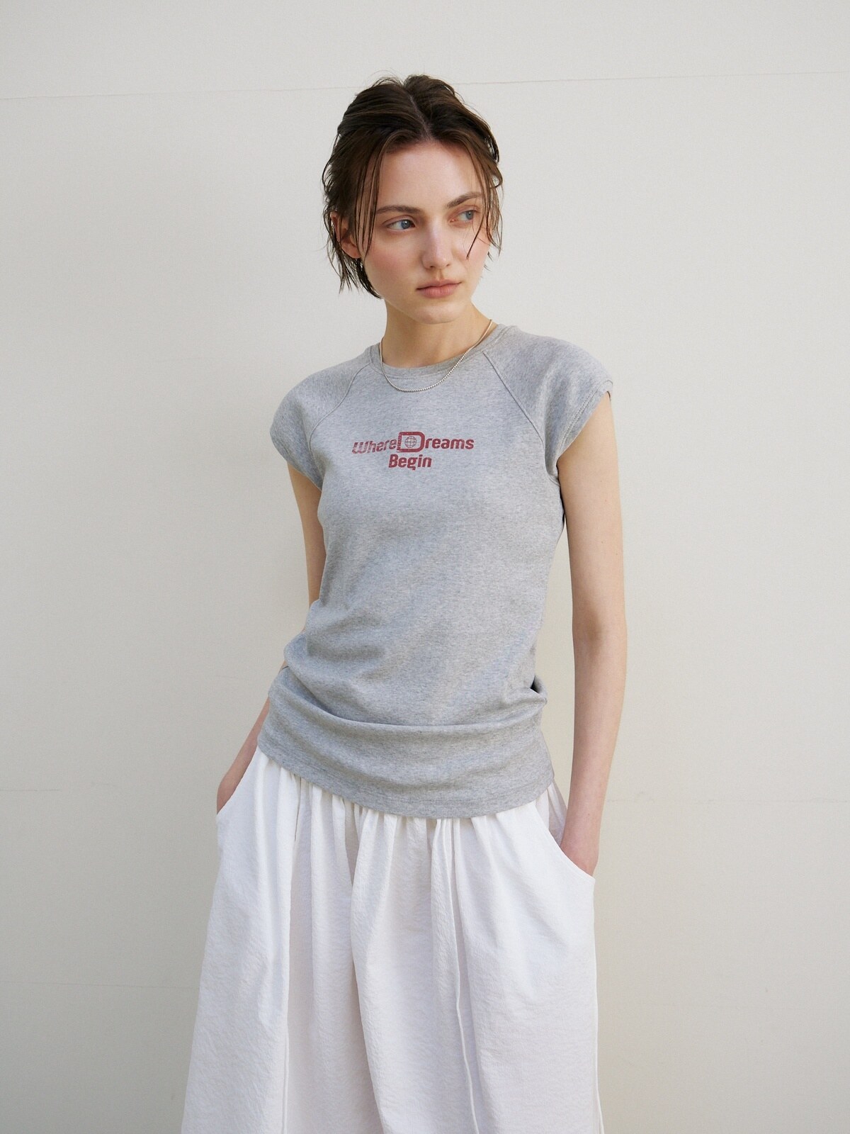 [2ND] CAP SLEEVE LETTERING T-S - 2 COLORS MELANGE GREY