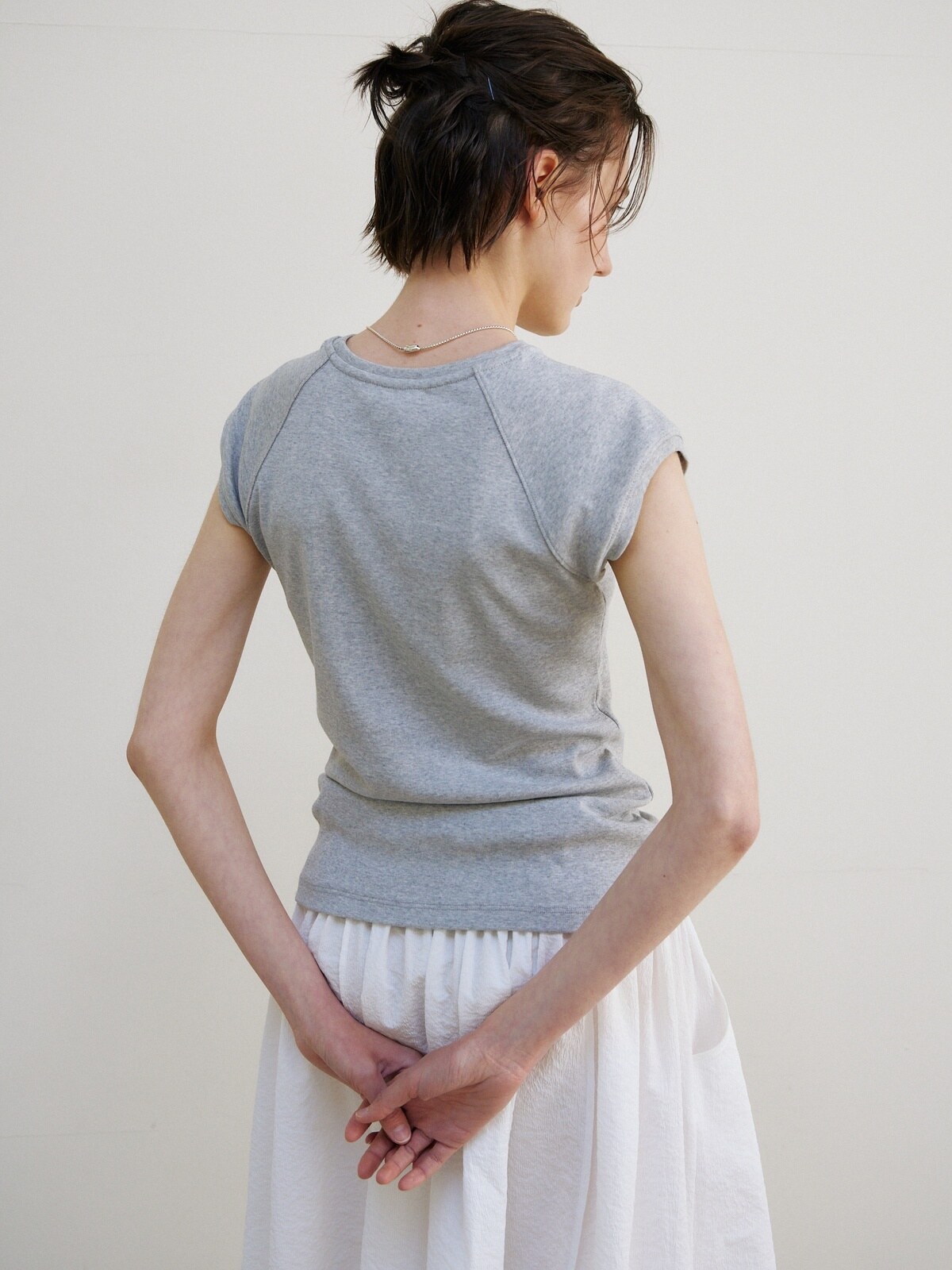 [2ND] CAP SLEEVE LETTERING T-S - 2 COLORS MELANGE GREY