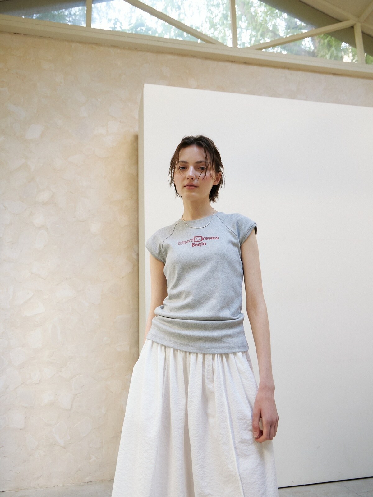 [2ND] CAP SLEEVE LETTERING T-S - 2 COLORS MELANGE GREY