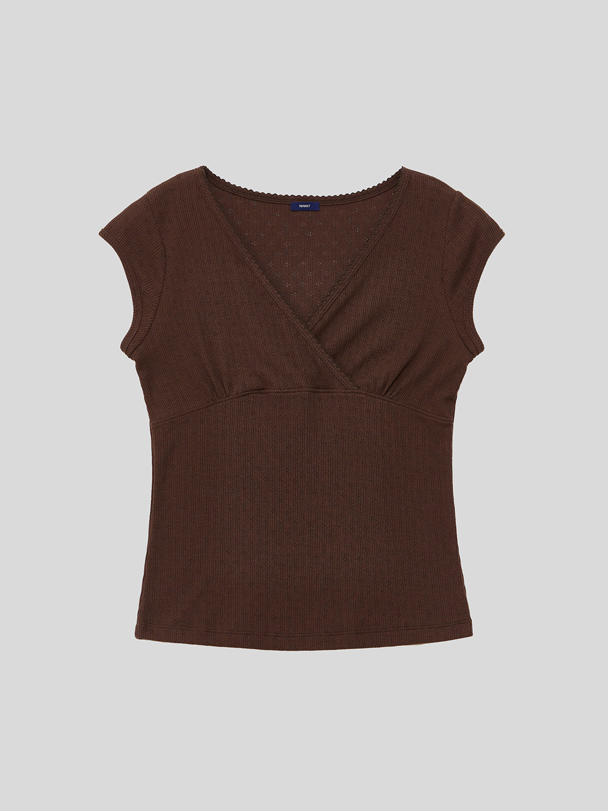 SCALLOP NECK WRAP T-SHIRT - 2 COLORS BROWN