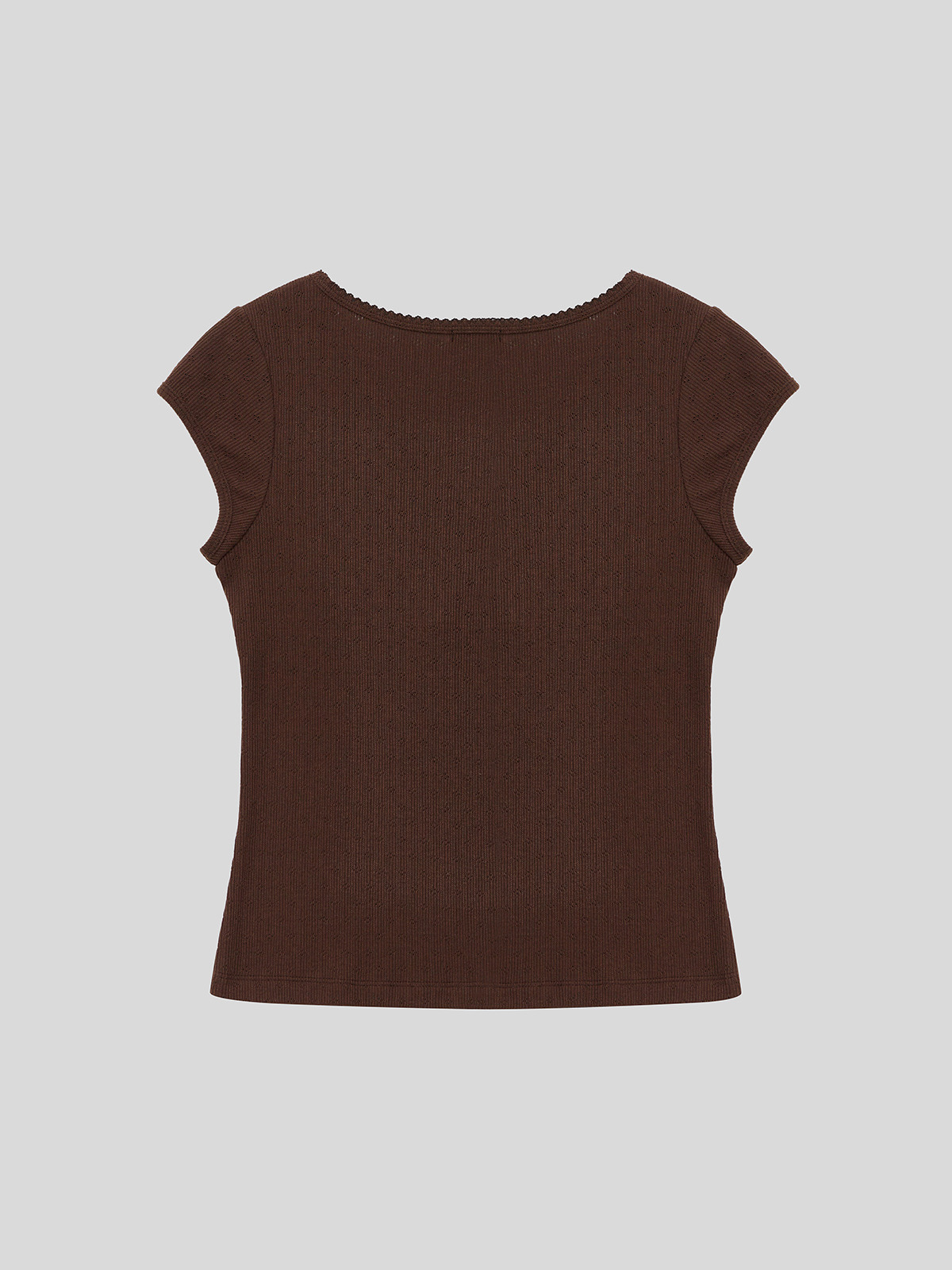 SCALLOP NECK WRAP T-SHIRT - 2 COLORS BROWN