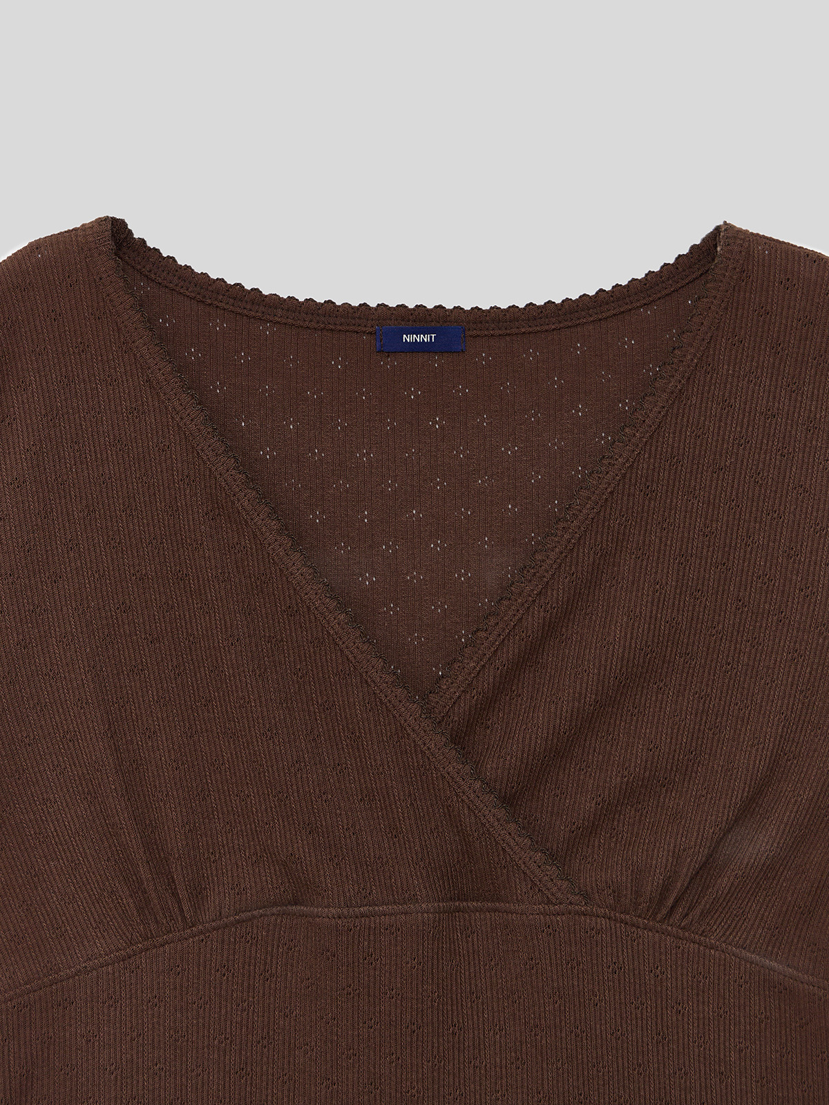 SCALLOP NECK WRAP T-SHIRT - 2 COLORS BROWN