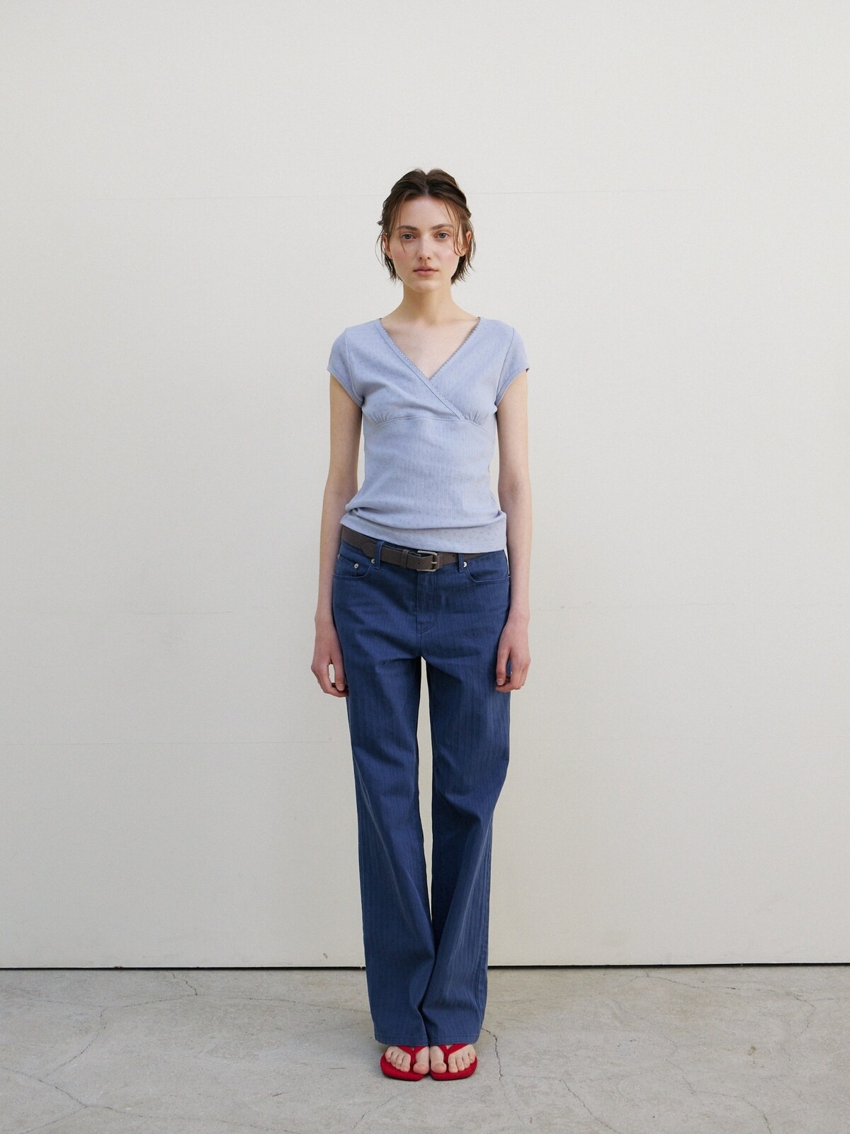 SCALLOP NECK WRAP T-SHIRT - 2 COLORS SKY BLUE