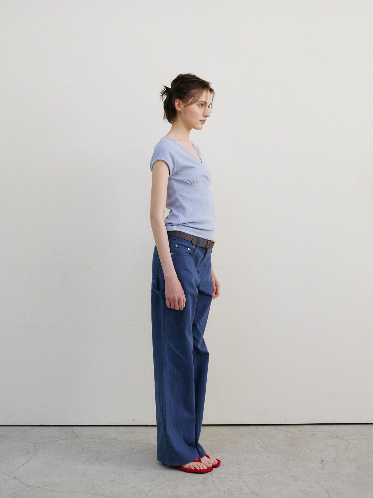 SCALLOP NECK WRAP T-SHIRT - 2 COLORS SKY BLUE