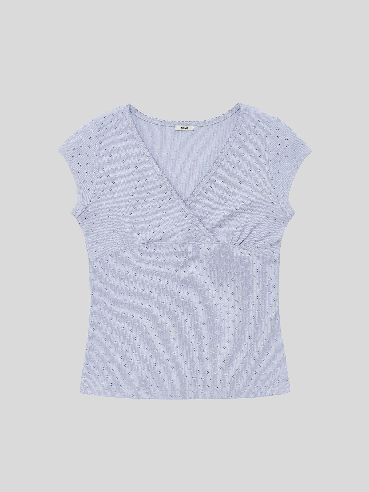 SCALLOP NECK WRAP T-SHIRT - 2 COLORS SKY BLUE