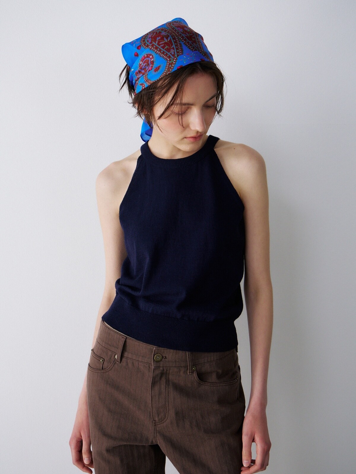OPEN-BACK HALTER KNIT TOP - 3 COLORS NAVY