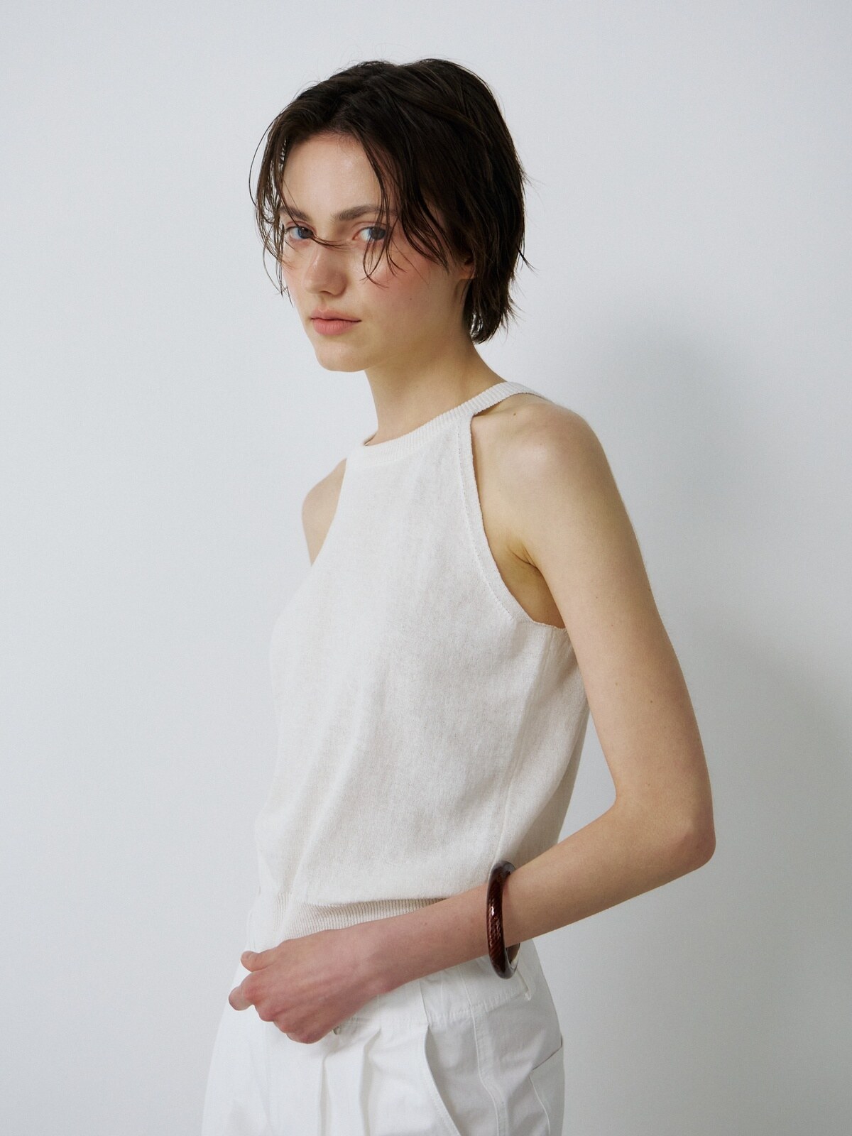 OPEN-BACK HALTER KNIT TOP - 3 COLORS IVORY