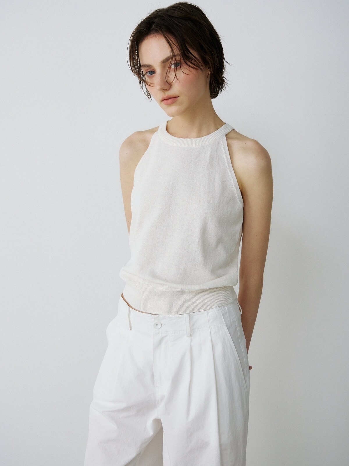 OPEN-BACK HALTER KNIT TOP - 3 COLORS IVORY