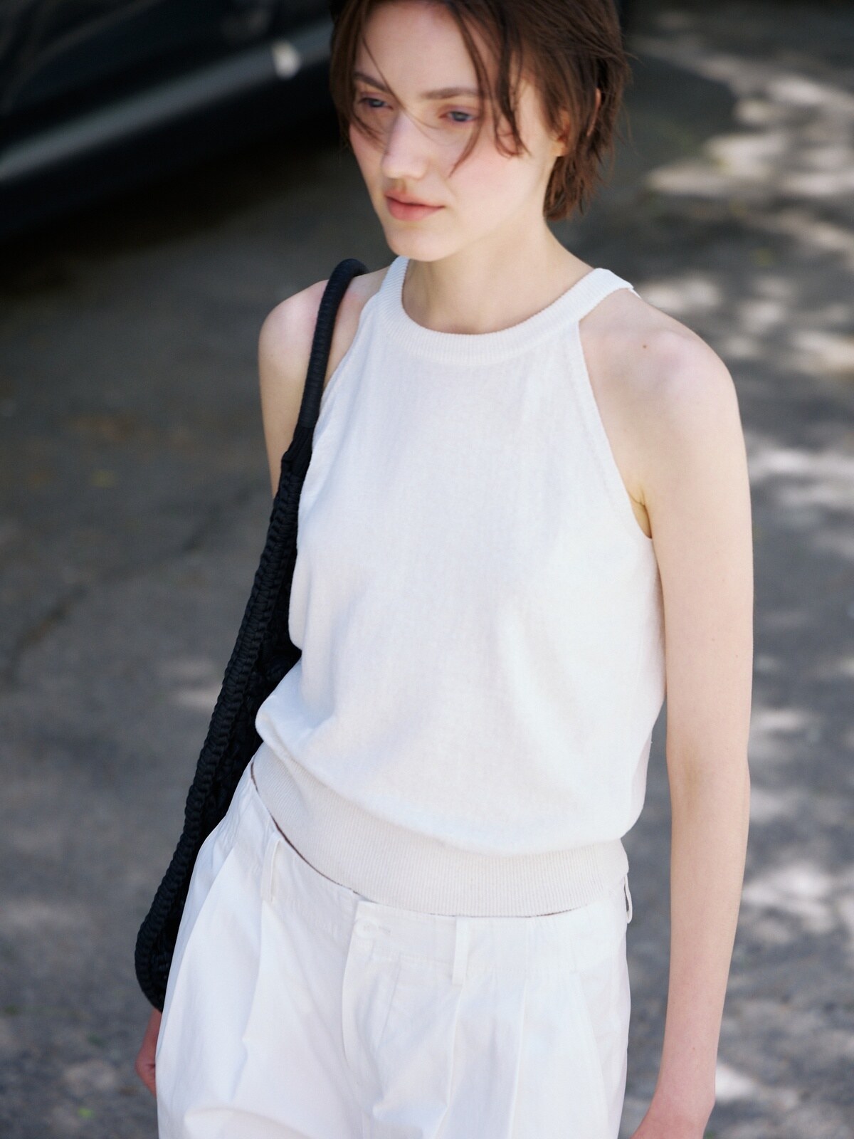 OPEN-BACK HALTER KNIT TOP - 3 COLORS IVORY