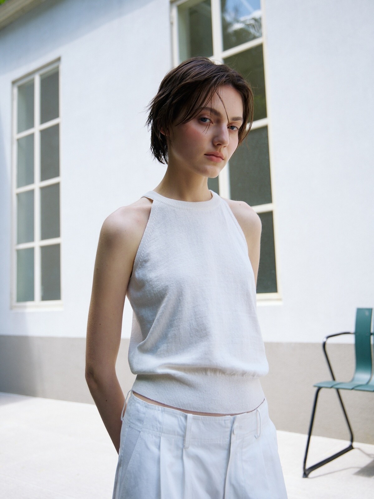 OPEN-BACK HALTER KNIT TOP - 3 COLORS IVORY