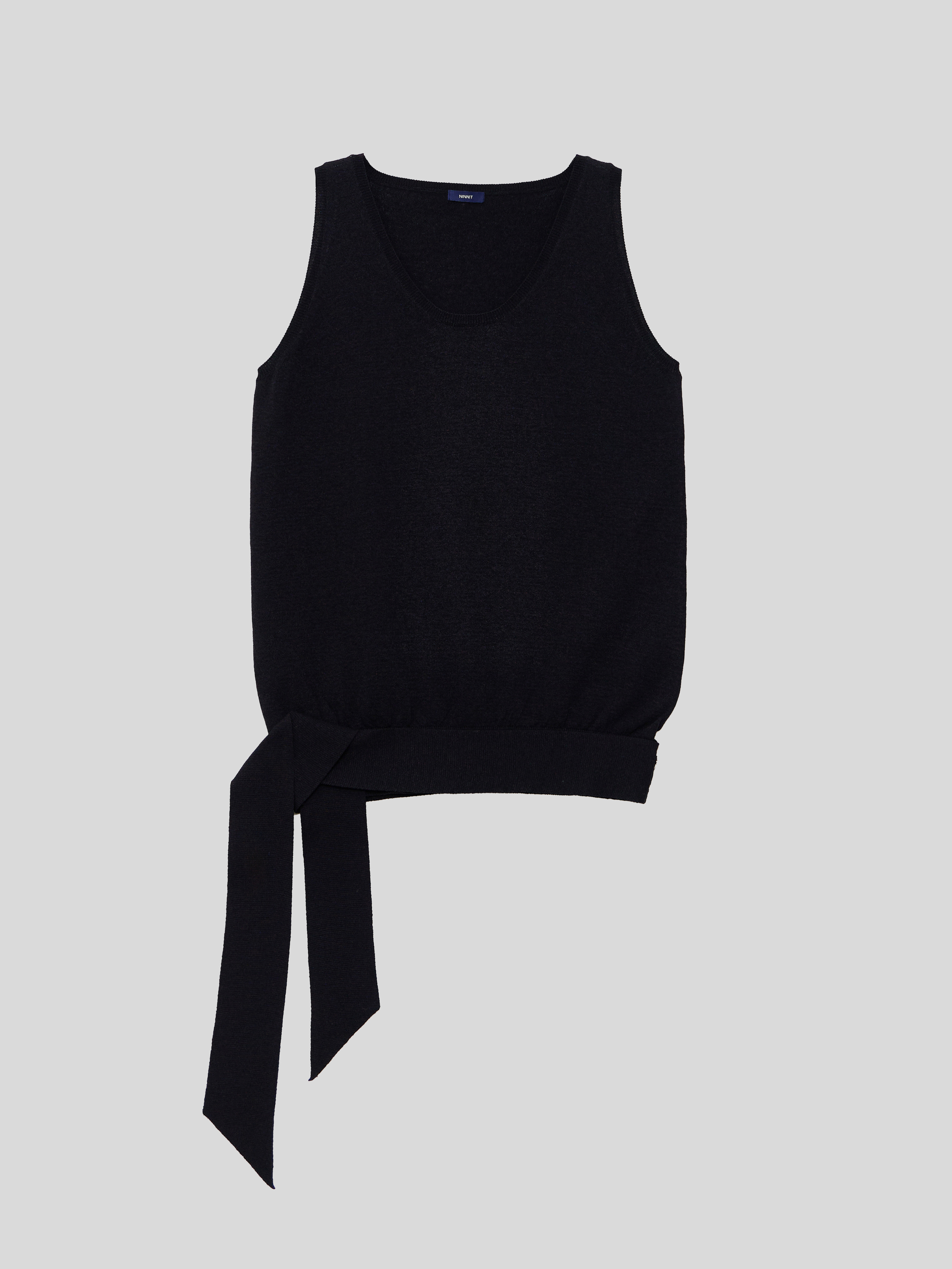 TIE SLEEVELESS KNIT TOP - 2 COLORS BLACK