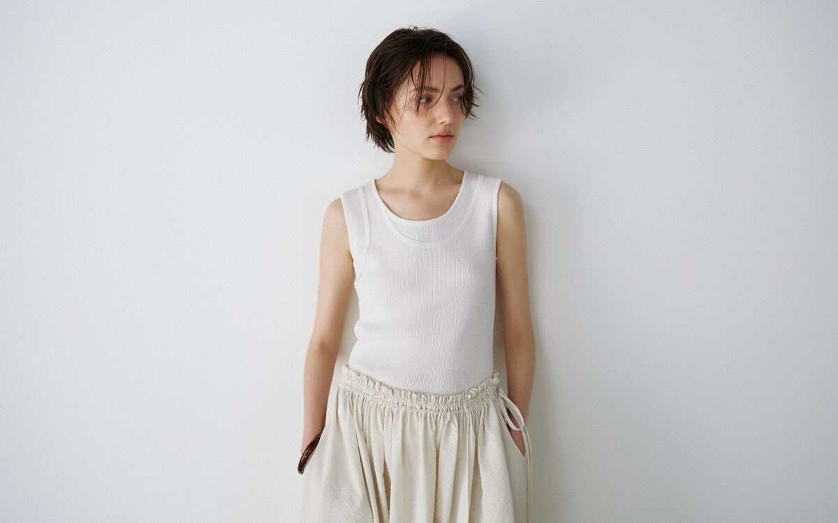 TRIMMING SLEEVELESS KNIT TOP - 2 COLORS IVORY