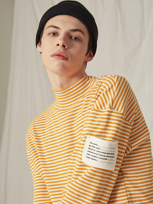 HALF TURTLENECK STRIPE TEE (MUSTARD)