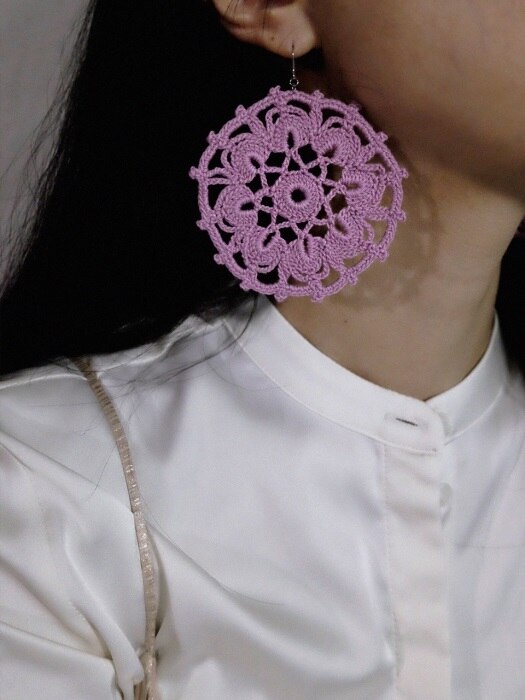flower lace silver post earring