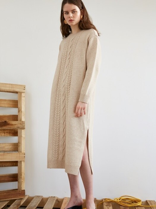 FW18 CABLE KNIT DRESS BEIGE