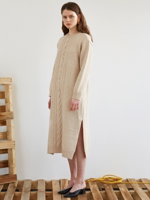 FW18 CABLE KNIT DRESS BEIGE